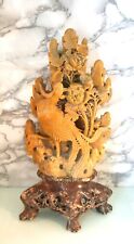 Vintage Chinese soapstone hand carved large bird & flowers 12 1/2