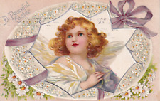 Vintage A Peaceful Easter 1909 Postcard Young Girl Angel Cherub With Wings picture
