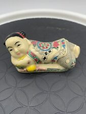 Vintage 1940-50s Chinese Enameled Porcelain Girl Pillow Figures picture