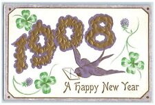 1908 New Year Dove Letter Large Numbers Shamrock Embossed Lenox WV Postcard picture