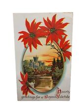 Postcard 1922 Christmas Greetings Castle Poinsettia picture