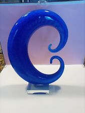 Murano Like  Glass C Shaped Glass Gorgeous Blue Sculpture 11 