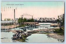 Cedar River Minnesota MN Postcard Looking South Bridge Carriages 1909 Antique picture