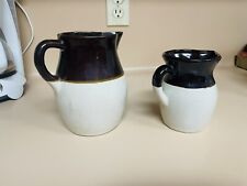 Set Of 2 VINTAGE Brown & Tan Crock Pitchers 5-6 1/2” Tall picture