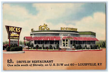 c1940's Hick's Drive-In Restaurant Louisville Kentucky KY Unposted Postcard picture