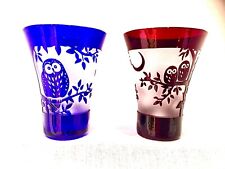 Japanese Edo Kikiro crystal etched sake cups - RARE depicting OWLS (No Hardship) picture