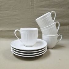 4 MIKASA Italian Countryside Ribbed Scroll Ivory White Coffee Tea Cups W/Saucers picture