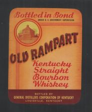 1940s OLD RAMPART KENTUCKY STRAIGHT BOURBON WHISKEY LOUISVILLE KY LABEL { NOS } picture