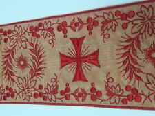Orphrey Vintage Red on Beige Taffeta Banding for Vestment 4'' Wide Sold By Yard  picture
