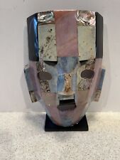 Vintage Aztec Mayan Polished Shell & Stone Mosaic Abalone Burial Death Mask picture