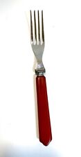 Vintage Bakelite RED Handled Table Fork Chrome Handled Art Deco Style 7.75 Inch picture