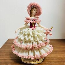 Bediu Capodimonte Lace Doll Parasol Figurine Rose Flower Porcelain Antique NoBox picture