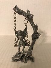VINTAGE INTRICATE PEWTER FAIRY SWINGING ON A TREE BRANCH FIGURINE 5