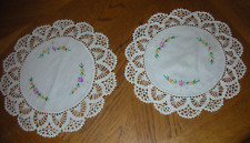 2 ANTIQUE VINTAGE HAND EMBROIDERED LACE ROUND 10-1/2
