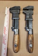 2  Vintage Wood Handle Monkey Wrenches,W&B Co.Whitman & Barnes Old Mechanic Tool picture