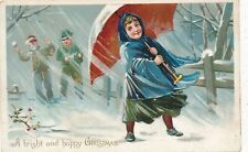 CHRISTMAS - Boys With Snowball and Girl With Big Umbrella Tuck Postcard picture