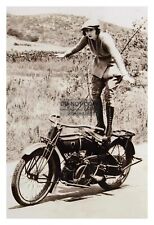 GIRL STANDING ON HER MOTORCYCLE 1920s 4X6 PHOTO picture