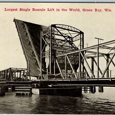 c1910s Green Bay, Wis Largest Bascule Lift Draw Bridge Litho Photo Postcard A215 picture