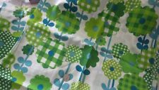 Vintage Cotton Blend Fabric LIME GREEN,TEAL PLAID FLORAL 1 Yd/44