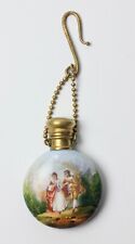 Antique French Painted Watteau Scene Scent Perfume Bottle Chatelaine, France picture