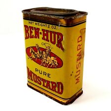 1950s BEN-HUR MUSTARD 4OZ SPICE TIN LITHO CAN GOLD HORSE CHARIOT GROCERY STORE picture