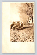 RPPC Men with 1910s Car on Dirt Road Real Photo Postcard picture