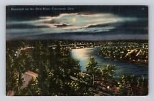 Cincinnati OH-Ohio, Moonlight On The Ohio River, Antique Vintage c1947 Postcard picture