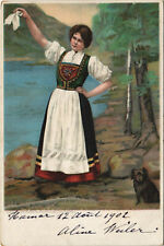 NORWAY, TYPES AND SCENES, DOG, FOLKLORE, Vintage LITHO Postcard (b36873) PC picture