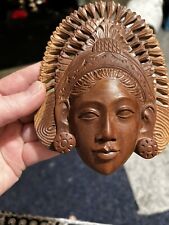 Finely Carved Vintage Balinese Teak Wood Head Face Sculpture Of A Woman picture