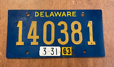 1963 Delaware License Plate Tag with 3-31 tag March 31 riveted picture