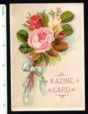 PINK YELLOW & RED ROSES KAZINE CARD 1880'S VICTORIAN ADVERTISING TRADE CARD picture