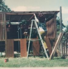 Vintage Polaroid Photo Lady On Ladder Outside Construction Found Art Snapshot picture