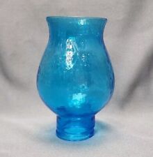 Vintage Electric Blue Textured Glass Chimney Light Shade Hurricane Oil Lamp 6