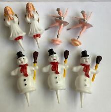 Vintage Snowmen Angels Ballerina Cake Topper Picks Plastic Christmas Lot Of 7 picture