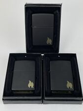 ZIPPO 3pk Lighter LOT (NEW 2022-2023) Black Matte w/ Brass Flame in Gift Box picture
