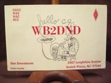 Vintage 1970s QSL Radio Card WB2DND, DON GREENBAUM, SCOTCH PLAINS, NJ NEW JERSEY picture