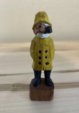 Vintage Hand Carved Wooden Fisherman Sea Captain Sailor Raincoat Beard Pipe picture