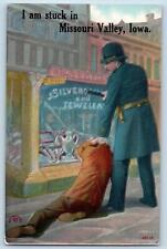 c1910's I'm Stuck In Missouri Valley Officer Grabbed Criminal Iowa IA Postcard picture