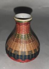 Vintage Chinese Fine Woven Bamboo Wrapped Porcelain Vase 2 3/4