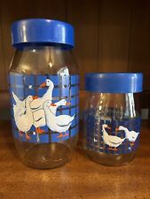 Vtg. 1982 Carlton Glass USA Jars Canisters Blue Lid Country Geese Ducks 1982 picture
