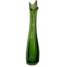 LE Smith Green Four Finger Swung Glass Glass Vase Vintage 14 inch picture