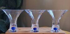  Set Of 3 Vodka Martini Glasses Blown Glass with Blue Bubble in Base picture