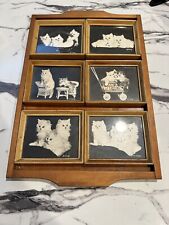 Lot of 6 1940s Bradley Currey Cat Photos Birch Framed Attached To Wooden Tray picture