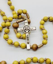 VINTAGE INRI Prayer Beads MUSTARD YELLOW Cross 12.5