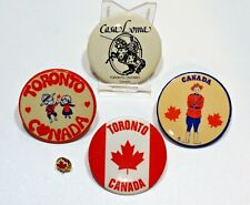 Vintage Buttons Canada Collectible 80's Canadian Metal Pinback Lot Of Five picture