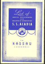 Eastern Steamship Lines SS Acadia Passenger List to Nassau Bahamas 1940 picture