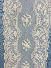 Vintage French Tambour embroidered net lace runner 14 x 56