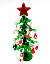 Handmade Art Glass Christmas Tree Mini 12 Tiny Ornaments Xmas Green Red White picture