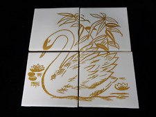 Vintage 4-pc Crown Tile Co Japan Swan Swimming Set - White with Gold - NOS - b picture
