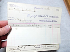 Oct. 30, 1887 Inland Oil Co. & Ohio River Railroad Receipts Tropic Cylinder Oil picture